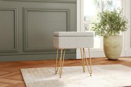 Multifunctional Upholstered Storage Ottoman Stool with Wood Tray Top - thumbnail 2