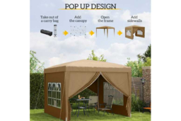 3x3m Weather-Resistant Pop-Up Steel Gazebo Shelter - Khaki Outdoor Marquee - thumbnail 8