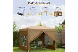 3x3m Weather-Resistant Pop-Up Steel Gazebo Shelter - Khaki Outdoor Marquee - thumbnail 4
