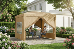 3x3m Weather-Resistant Pop-Up Steel Gazebo Shelter - Khaki Outdoor Marquee - thumbnail 5