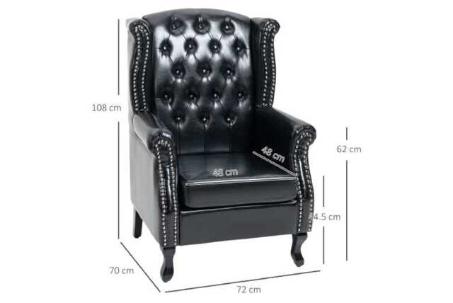Faux Leather Wingback Chesterfield Accent Chair - Vintage Nail Trim, Padded, Sturdy Wood Frame - image 1