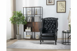 Faux Leather Wingback Chesterfield Accent Chair - Vintage Nail Trim, Padded, Sturdy Wood Frame - thumbnail 6