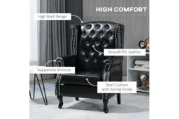 Faux Leather Wingback Chesterfield Accent Chair - Vintage Nail Trim, Padded, Sturdy Wood Frame - thumbnail 7