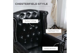 Faux Leather Wingback Chesterfield Accent Chair - Vintage Nail Trim, Padded, Sturdy Wood Frame - thumbnail 8