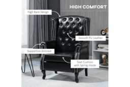 Faux Leather Wingback Chesterfield Accent Chair - Vintage Nail Trim, Padded, Sturdy Wood Frame - thumbnail 3