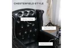 Faux Leather Wingback Chesterfield Accent Chair - Vintage Nail Trim, Padded, Sturdy Wood Frame - thumbnail 4
