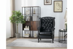 Faux Leather Wingback Chesterfield Accent Chair - Vintage Nail Trim, Padded, Sturdy Wood Frame - thumbnail 2