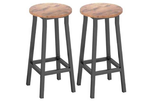 Industrial Bar Stools Set of 2 - Rustic Brown, Steel Frame, Space-Saving, Water-Resistant, 120kg Capacity - image 1