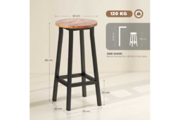 Industrial Bar Stools Set of 2 - Rustic Brown, Steel Frame, Space-Saving, Water-Resistant, 120kg Capacity - thumbnail 7