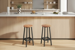 Industrial Bar Stools Set of 2 - Rustic Brown, Steel Frame, Space-Saving, Water-Resistant, 120kg Capacity - thumbnail 2
