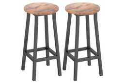Industrial Bar Stools Set of 2 - Rustic Brown, Steel Frame, Space-Saving, Water-Resistant, 120kg Capacity - thumbnail 1