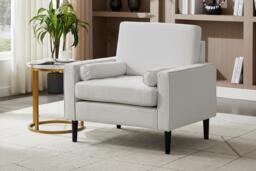 Beige Linen-Upholstered Mid-Century Single Armchair Sofa - thumbnail 2