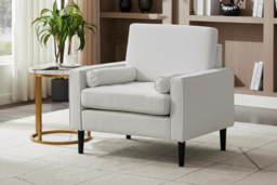 Beige Linen-Upholstered Mid-Century Single Armchair Sofa - thumbnail 6