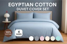 Luxury 100% Egyptian Cotton Duvet Set - Soft, Breathable, Deep-Fitted Sheet, T250 Thread Count - Single, Double, King & Super King - thumbnail 2