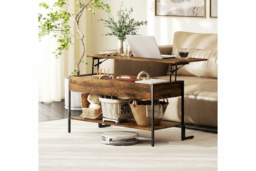 Rustic Brown Lift-Top Coffee Table with Storage - Industrial Metal Frame, Space-Saving Living Room Table - thumbnail 6
