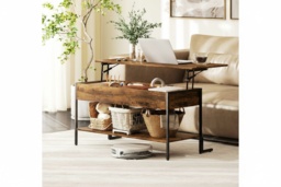 Rustic Brown Lift-Top Coffee Table with Storage - Industrial Metal Frame, Space-Saving Living Room Table - thumbnail 2