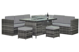 CLEARANCE! 8-Seater Modern Rattan Garden Dining Set with Fire Pit Table - Weather-Resistant PE Wicker - thumbnail 7