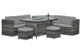 CLEARANCE! 8-Seater Modern Rattan Garden Dining Set with Fire Pit Table - Weather-Resistant PE Wicker - thumbnail 3