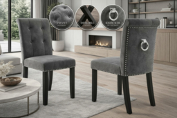 PRICE DROP! Tufted Velvet Upholstered Studded Knocker Dining Chair - Light Grey - thumbnail 6