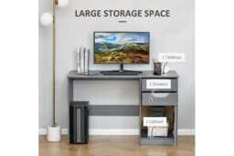 Contemporary Grey Computer Desk with Storage Cabinet & Drawers - Easy-Clean, Space-Saving Living Room Desk - thumbnail 3