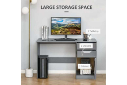 Contemporary Grey Computer Desk with Storage Cabinet & Drawers - Easy-Clean, Space-Saving Living Room Desk - thumbnail 7