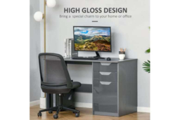 Contemporary Grey Computer Desk with Storage Cabinet & Drawers - Easy-Clean, Space-Saving Living Room Desk - thumbnail 8