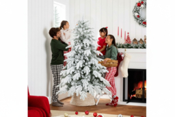 PRICE DROP! 6ft Snow-Flocked Artificial Christmas Tree - Realistic Green/White, Full-Body, Flame-Retardant - thumbnail 6
