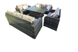 Lotus 10-Seater Rattan Dining Set with Fire Pit Table - Weather-Resistant Outdoor Furniture - thumbnail 3