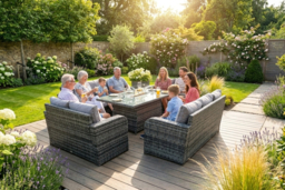 Lotus 10-Seater Rattan Dining Set with Fire Pit Table - Weather-Resistant Outdoor Furniture - thumbnail 6