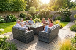 Lotus 10-Seater Rattan Dining Set with Fire Pit Table - Weather-Resistant Outdoor Furniture - thumbnail 2