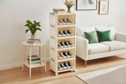 5-Tier Foldable Shoe Cabinet with Wheels and Cover - thumbnail 2