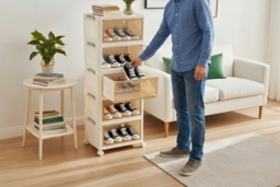 5-Tier Foldable Shoe Cabinet with Wheels and Cover - thumbnail 3