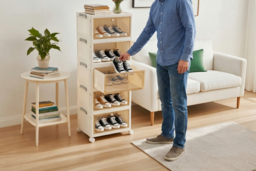 5-Tier Foldable Shoe Cabinet with Wheels and Cover - thumbnail 7