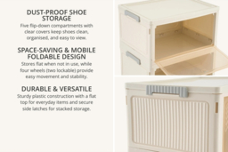 5-Tier Foldable Shoe Cabinet with Wheels and Cover - thumbnail 8