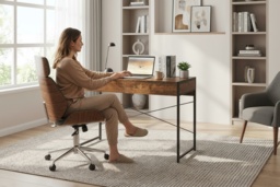 Solid Wood Computer Desk & TV Stand - Modern Storage, Steel Frame, Minimalist Living Room Furniture - thumbnail 2
