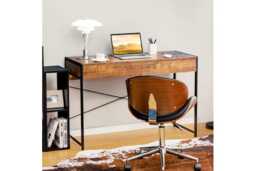 Solid Wood Computer Desk & TV Stand - Modern Storage, Steel Frame, Minimalist Living Room Furniture - thumbnail 4