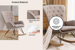 Velvet Padded Rocking Chair with High Back & Oak Runners - thumbnail 8
