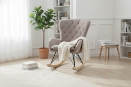 Velvet Padded Rocking Chair with High Back & Oak Runners - thumbnail 2