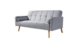 Grey Linen Modern Double Sofa Bed - 2-Seater, Extendable, Space-Saving - thumbnail 1