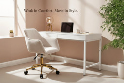 Velvet Upholstered Ergonomic Swivel Chair - Flared Arms & Adjustable Height - thumbnail 2