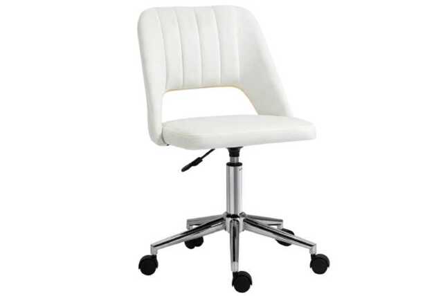 Armless Ergonomic Velvet Office Chair - Adjustable Height, Cream White, Modern Home Desk Seating - image 1