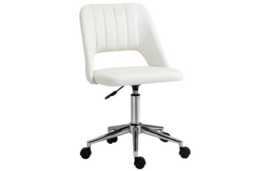 Armless Ergonomic Velvet Office Chair - Adjustable Height, Cream White, Modern Home Desk Seating