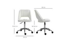Armless Ergonomic Velvet Office Chair - Adjustable Height, Cream White, Modern Home Desk Seating - thumbnail 7