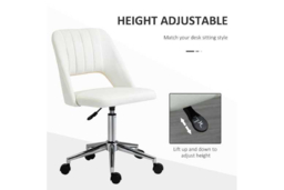 Armless Ergonomic Velvet Office Chair - Adjustable Height, Cream White, Modern Home Desk Seating - thumbnail 8