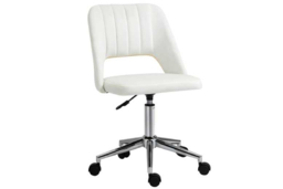 Armless Ergonomic Velvet Office Chair - Adjustable Height, Cream White, Modern Home Desk Seating - thumbnail 5