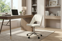 Armless Ergonomic Velvet Office Chair - Adjustable Height, Cream White, Modern Home Desk Seating - thumbnail 6