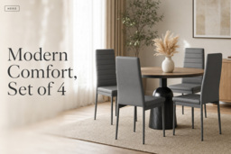 Set of 4 Faux Leather Armless High-Back Dining Chairs - thumbnail 3