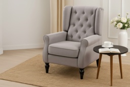 HOMCOM Retro Wingback Armchair - Grey Upholstered, High-Back, Eucalyptus Wood, 160kg Capacity, Classic Lounge Chair