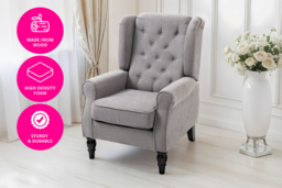 HOMCOM Retro Wingback Armchair - Grey Upholstered, High-Back, Eucalyptus Wood, 160kg Capacity, Classic Lounge Chair - thumbnail 4
