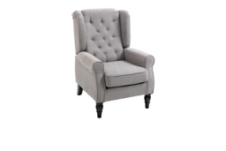 HOMCOM Retro Wingback Armchair - Grey Upholstered, High-Back, Eucalyptus Wood, 160kg Capacity, Classic Lounge Chair - thumbnail 3